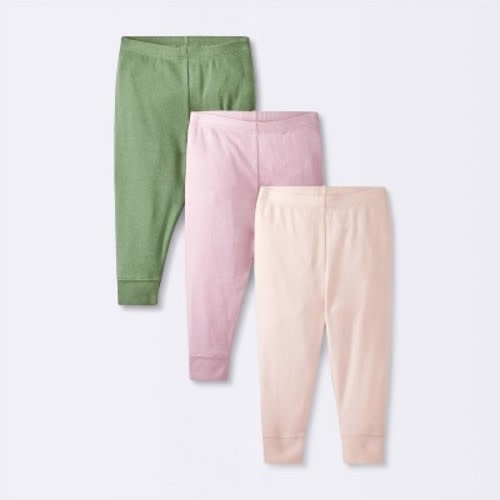 Baby 3pk Solid Cotton Pants - Cloud Island™ Pink/Green 0-3M