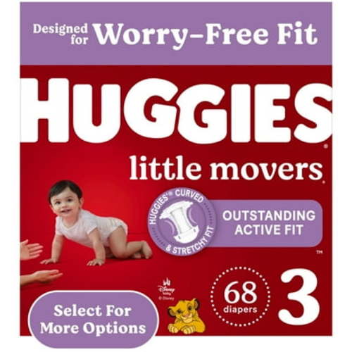 Huggies Little Movers Baby Diapers, Size 3 (16-28 lbs), 68 Ct (Select for More)