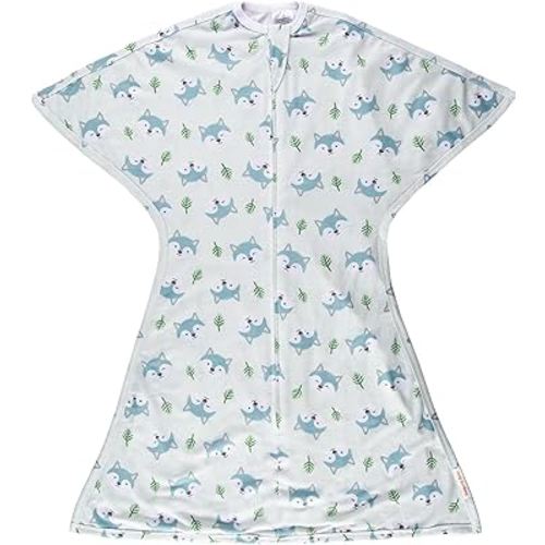 SleepingBaby Zipadee-Zip Transition Swaddle - Baby Sleep Sack with Zipper Convenience - Roomy Baby Wearable Blanket for Easy Diaper Changes - Happy Wolf, Medium (6-12 Month)