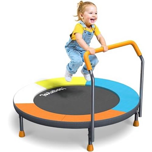 3FT Foldable Trampoline for Kids - 36” Mini Small Trampoline with Handle Bar, Height-Adjustable, Max Load 100LBS, Ideal for Toddler Baby Jumping Mats & Outdoor Workout Adventures