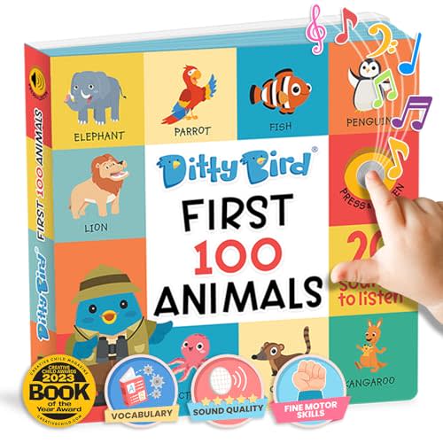 DITTY BIRD Talking Books 100 Animals | 100 Words for Vocabulary & Speech Learning | Sound Books for Toddlers 1-3 | Children's Interactive Toddler Books with Great Pictures | Sturdy Baby Sound Books