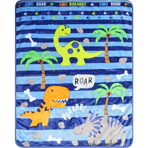 EVERYDAY KIDS Toddler Throw Blanket - 30" by 40" - Roarin Dinos - Super Soft, Plush, Warm and Comfortable