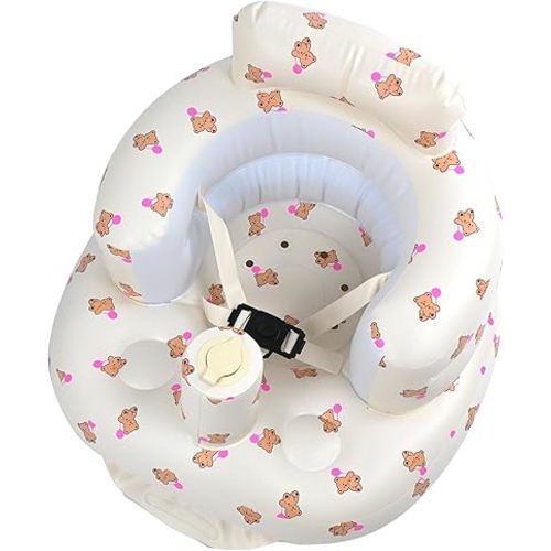 Upgraded Inflatable Baby Seat for Babies 3-36 Months, Baby Inflatable Seat with 3-Point Harness/Built in Air Pump/Waterproof/Back Support/Learning to Sit/Blow Up Floor Seat, Gift for Newborn (Bear)