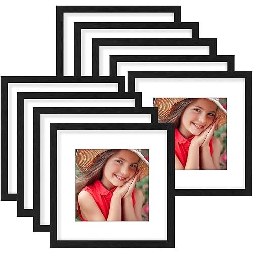 Vittanly 12x12 Picture Frames for Wall Set of 9, Display 8x8 Pictures with Mat or 12x12 without Mat, Collage Frames for Wall Mounting, Perfect for Home Décor, Black