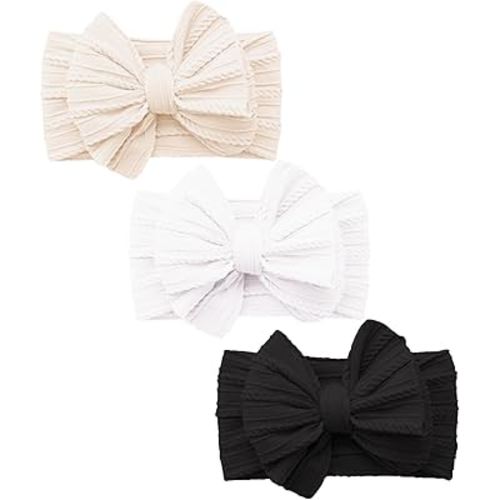 Jesries Baby Headbands and Bows, Handmade Stretchy Nylon Hairbands Hair Bows - Girls Hair Accessories for Newborns, Infants, Toddlers