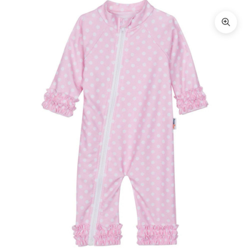 Sunsuit - Long Sleeve Romper Swimsuit | "Sassy Surfer" Pink Polka Dot