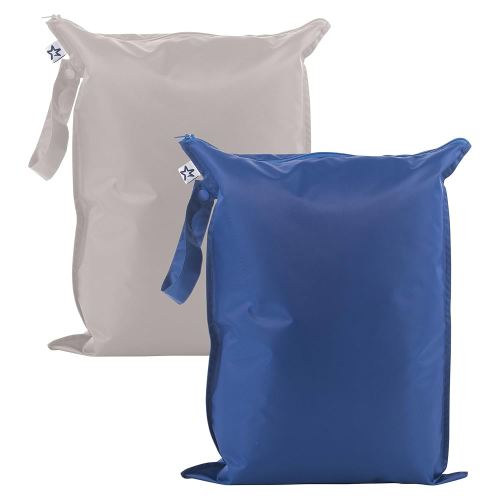 Tiny Twinkle Mess-Proof Waterproof Wet Dry Bag | 2-Pack Reusable Wet Bags for Swimsuits & Baby Clothes | Leakproof Wet Bag for Travel & Diaper Changes for Baby (Grey, Indigo)