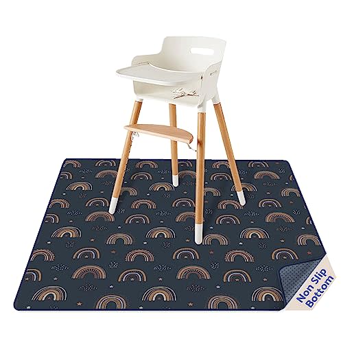 Blissful Diary Baby Splat Mat for Under High Chair, 50.4 x 50.4 Inch Wipeable Splash Mat, Waterproof and Washable, Anti-Slip Floor Protector, Retro Rainbow