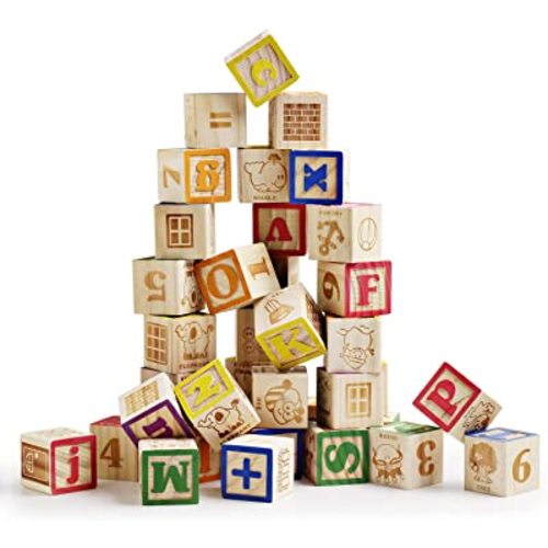SainSmart Jr. Wooden ABC Blocks 40PCS Stacking Blocks Baby Alphabet Letters, Counting, Building Block Set for Toddlers 1.2 Inch