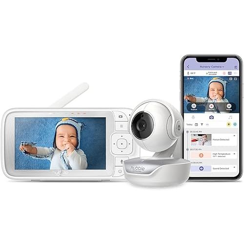 Hubble Connect 5" Smart Baby Monitor with Camera, Audio, NightVision; Pan Tilt Zoom; 2Way Talk & Room Temp Sensor, 1000ft Range, WiFi Baby Monitor with Smartphone App