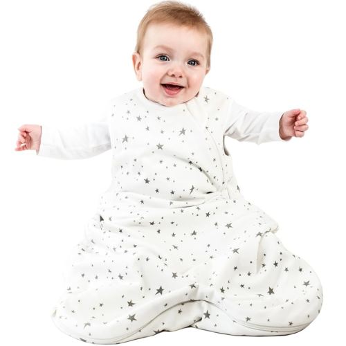 Woolino Merino Wool and Organic Cotton Baby Sleep Bag - 4 Season Classic Sleep Sack for Baby - Two-Way Zipper Sleeping Bag for Baby and Toddler - 0-6 Months - Stars