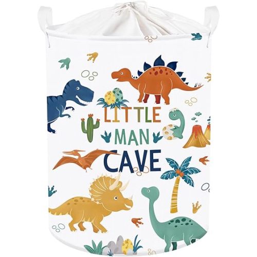 Clastyle 45L Large Boho Dinosaur Boy Book Toy Storage Basket Dino Palm Tree Clothes Laundry Hamper for Kid Room Nursery, Colorful