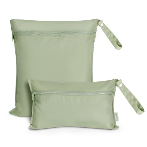 haakaa Waterproof Wet Bags for Baby, Wet Dry Bags for Diaper Bag, Travel, Swimsuit, Beach, Pool, Pump Parts, Stroller, Daycare,Yoga, Grass, 2 Pack