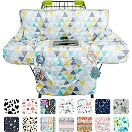 Shopping Cart Cover for Baby 2-in-1 High Chair Cover with Safety Harness Multifunctional Geometry Pattern Cart Covers for Babies Soft Padded Grocery Cart Cover for Baby Boy Girl