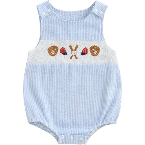 Gaono Newborn Baby Boy Golf Outfit Summer Smocked Bubble Romper Sleevless Golf Cart Embroidery Overalls Tank Jumpsuit