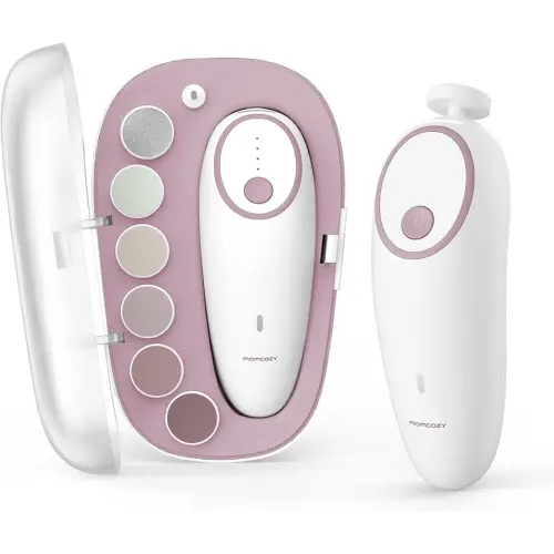 Momcozy Baby Nail File Electric, Rechargeable Baby Nail Clipper, Gentle Baby Nail Trimmer Electric with Night Light, 7 Grinding Head Replacement Pads, Pink