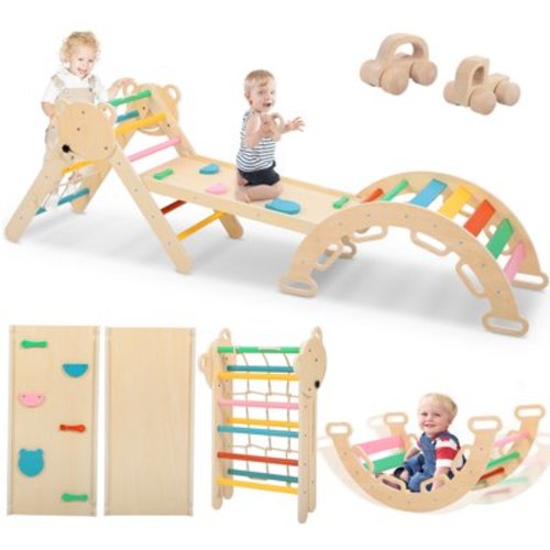 COCLUB Pikler Triangle Climbing Set, 7in1 Toddler Climbing Toys Indoor with Arch&Ramp&Ladder, Climbing Toys for Toddlers 1-3 Inside Gym - Rainbow