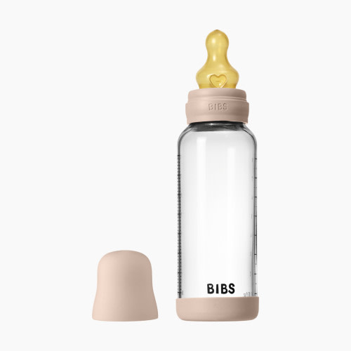 BIBS Baby Glass Bottle with Natural Rubber Nipple - Blush, 8oz