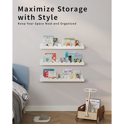 G&W Gruwald Nursery Book Shelves, Set of 3, Nursery Decor for Baby and Toddler, Scalloped Shelves, Book Shelf for Kids Rooms, Wall Book Shelves for Bedroom Kids, Floating Book Shelves for Wall