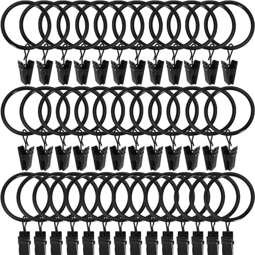 40 Pack Black Curtain Rings with Clips, Curtain Hooks Hangers Clip Rings for Hanging Drapes Bows Hat, Drapery Rings 1.5 in I D, Fits up to 1.2 in Diameter Curtain Rod.