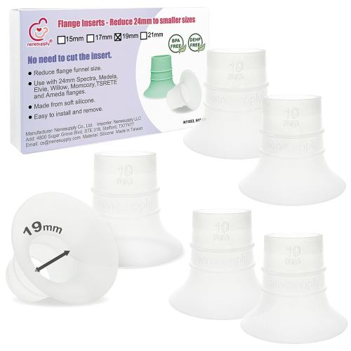 Nenesupply 2nd Generation 19mm 6pc Flange Inserts Compatible with 24mm Flange of Elvie OG Elvie Stride Spectra Momcozy Willow Reduce 24mm to 19mm Replace Elvie Inserts Not Original Elvie