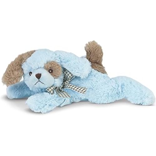 Bearington Baby Lil' Waggles Plush Stuffed Animal Blue Puppy with Rattle, 8 inches - Baby Plush