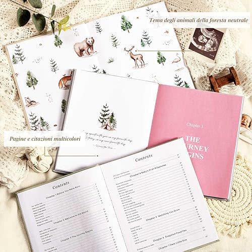 Lanpn Hello Baby First 5 Year Memory Book for Boy Girl - Linen Hardcover Baby Book Keepsake for New Parents - Newborn Baby Journal Scrapbook Photo Album Baby Milestone Book (Pink, 154 Pages)