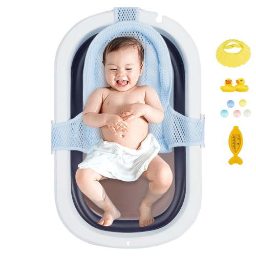XUDREZ 31'' Foldable Baby Bathtub Travel Bathtub Newborn Tub with Support Baby Bath Seat Shower Mat to Recline or Sit up for 0-6Y Infants and Toddlers,Blue