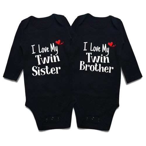 DEFAHN Funny Twins Baby Bodysuits Boys Girls Rompers 2 Pack Twin Matching Clothes Outfits for Newborn Infant