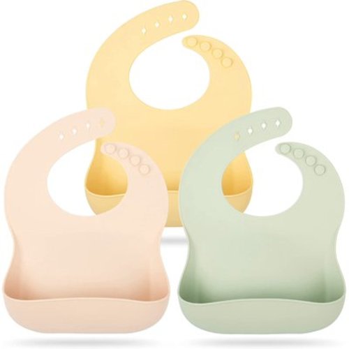 Silicone Bibs \\u2013 3pcs Waterproof Silicone Bib Set \\u2013 Silicone Baby Bibs with Adjustable Closure \\u2013 Non-Messy Toddler Bib