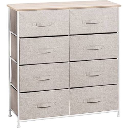 mDesign 38.31" High Steel Frame/Wood Top Storage Dresser Furniture Unit with 8 Removable Fabric Drawers - Large Bureau Organizer for Bedroom, Living Room, or Closet - Lido Collection, Linen/Tan