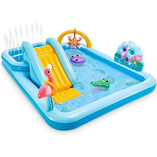 Intex 96" x 78" x 28" Inflatable Jungle Adventure Play Center Spray Kiddie Pool - Backyard Kids Water Slide, Outdoor Blow-Up Splash Pad for Toddlers