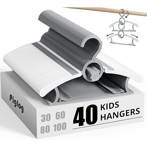 Baby Hangers, 40PCS Adjustable Infant Clothes Hanger Set - Expandable Stackable Design, 11-14 Inch Non-Slip Grey Hangers for Nursery & Kids Wardrobe Organization, Toddler Garment Holders