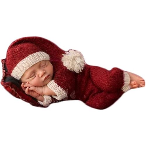 Christmas Newborn Baby Photo Shoot Props Outfits Crochet Clothes Santa Claus Red Hat Pants Photography Props