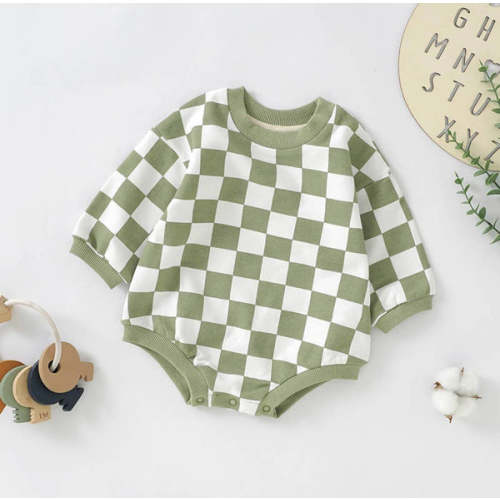 Checkerboard Bubble Romper | Sage