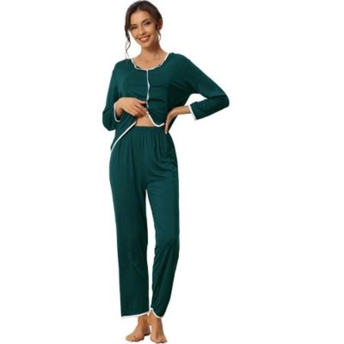 cheibear Women's Long Sleeve Pullover Top with Pants Sleepwear Pajama Sets