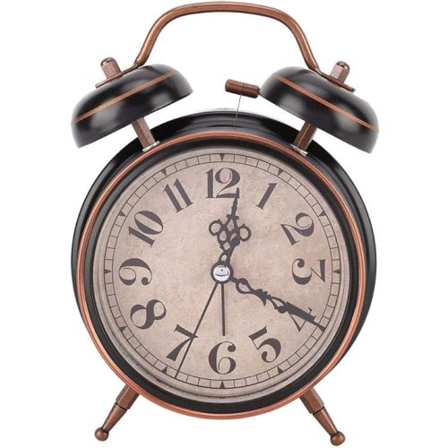 4" Retro Mechanical Alarm Clock with Night Light Manual Wind Up Clock Double Twin Bell(Black)