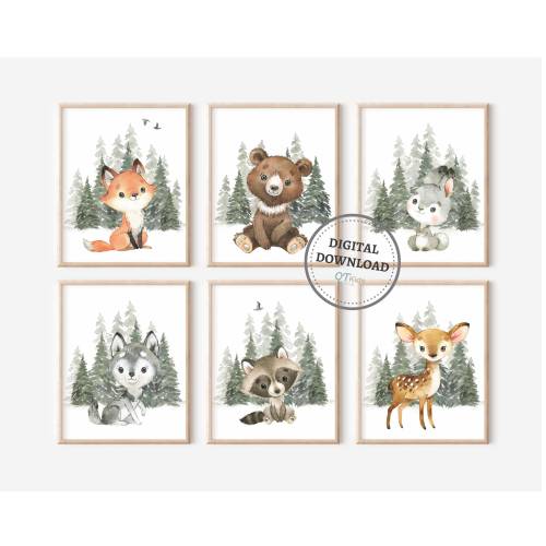 Woodland Nursery Prints, Forest Animal Nursery Wall Art, Woodland Playroom Decor, Kids Room Woodland Animal Wall Art, DIGITAL DOWNLOAD