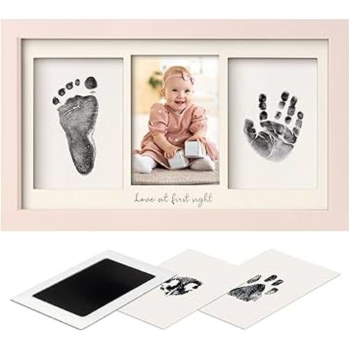 Inkless Baby Hand and Footprint Kit Boy, Girl - No Mess Ink Pad for Handprint, Clean Touch Dog Paw Print Kit, Personalized Baby Shower Gifts, Nursery Newborn Keepsake Frame (Petal Pink)