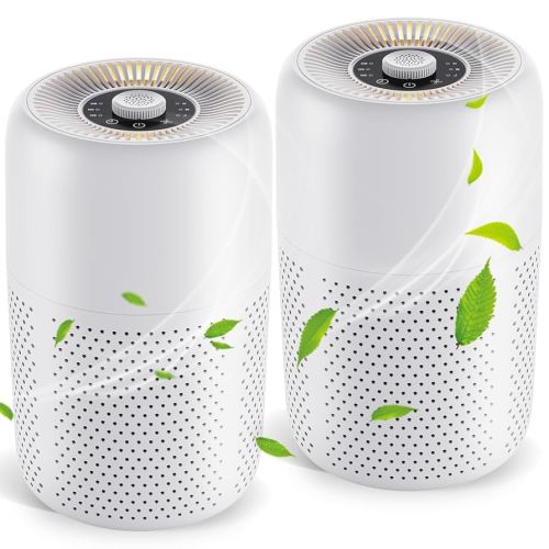 2 Pack YARIKI Air Purifiers for Bedroom Home with Aromatherapy Function,Small Air Purifier with Nightlight Speed Control,24dB Low Noise for Better Sleep,For Pet Room Dorm Kitchen,P60 (White)
