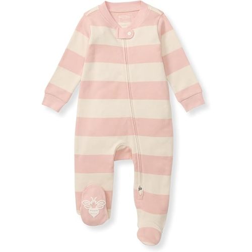 Burt's Bees Baby Girls Footed One-Piece Pajamas, Sleep and Play Loose Fit, 100% Organic Cotton, Sizes NB to 6-9 Months