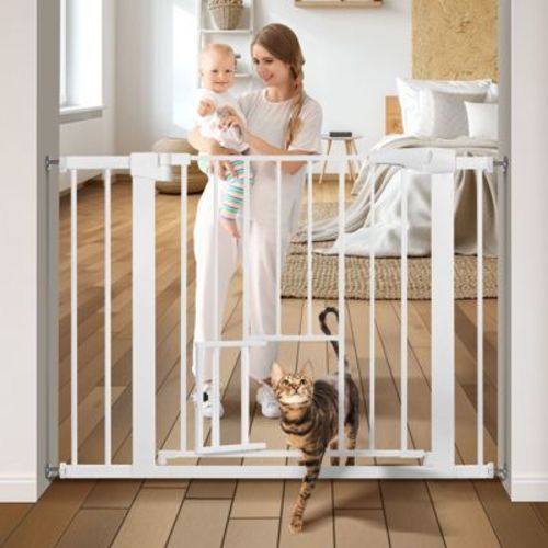 GOTGELIF Baby Safety Gate with Pet Door 29.5" to 40.5" Wide - Auto Close - Pressure Mount - Pet Gate - Black