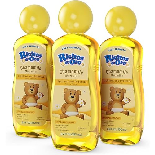 Ricitos de Oro Baby Shampoo with Chamomile, Paraben Free, Natural Lightening & Conditioning, Tear Free, Hypoallergenic, Kids Hair Care, 8.4 Fl Oz, 3-Pack