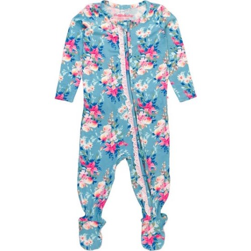 SoftSnooze Baby Girls Ruffle One Piece Footie Pajamas, 0-3M