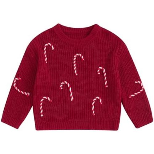 Baby Boy Girl Christmas Knit Sweater Candy Cane Embroidery Crewneck Sweatshirt Infant Fall Pullover Tops