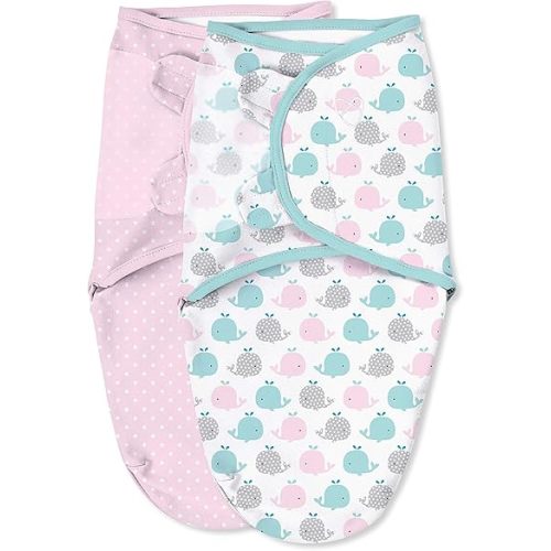 SwaddleMe by Ingenuity Original Swaddle, 100% Cotton, Improves Sleep & Calms Startle Reflex, 0-3 Months, 1.0 TOG, 3-Pack, Baby Swaddle Blanket - Pink Polka Whale