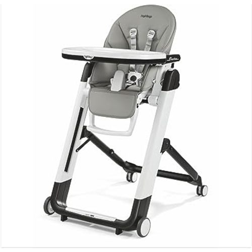 Peg Perego Siesta, Grow With Baby Folding High Chair & Recliner, Height Adjustable, Quick Clean & Easy Push Wheels For Babies & Toddlers, Made in Italy, Ice (Grey)