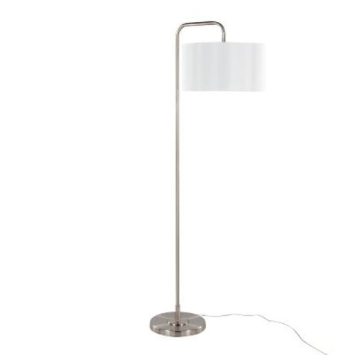 Lumisource Puck 63" Contemporary Metal Floor Lamp In Brushed Nickel With White Linen Shade From Grandview Gallery: Ul Listed, Arc Design