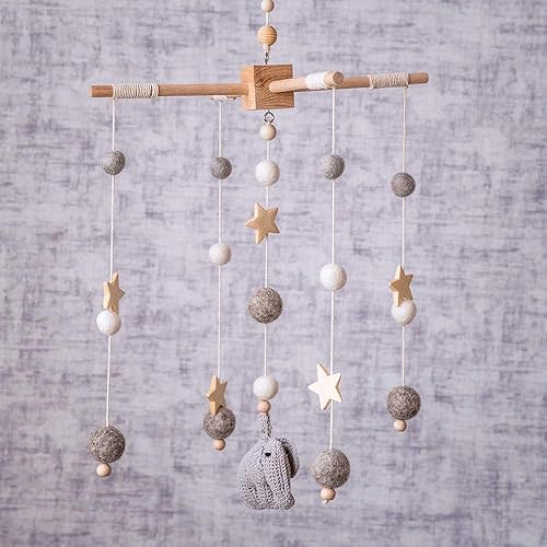 Baby Crib Mobile/White and Grey Nursery Mobile/Nursery Cot Mobile/Gender Neutral Felt Ball Mobile/Ceiling mobile