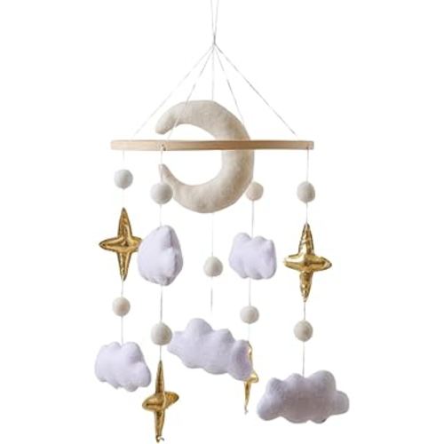 Baby Crib Mobile Nursery Decoration Moon and Stars Hanging Mobile Gender-Neutral Baby Mobile for Crib Handmade Newborn Nursery Decor Easy to Assemble & Durable (Gentle Moon)